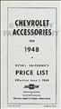 1948 Chevrolet Car Accessory Price List Reprint