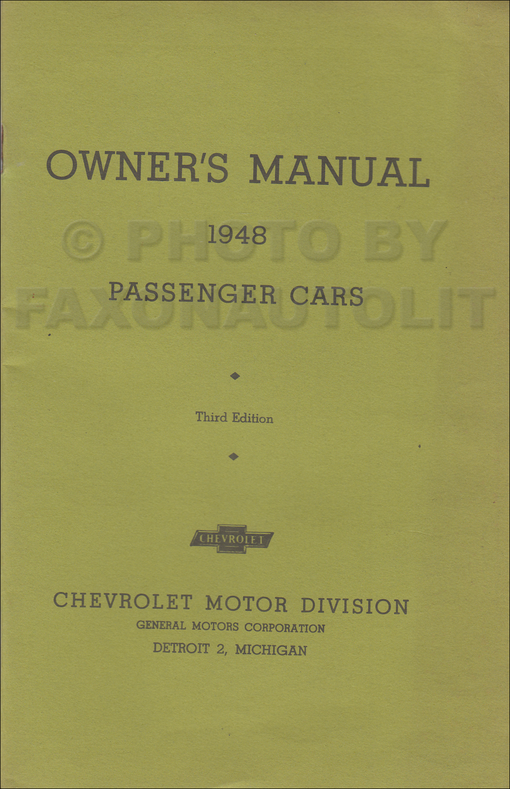 1948 Chevrolet Car Owner's Manual Reprint, Older Edition