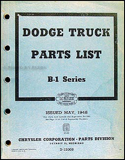 1948 Dodge Pickup and Truck Parts Book Original B1