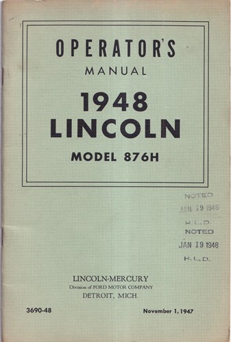 1948 Lincoln Owner's Manual Original