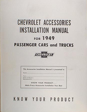 1949 Chevrolet Accessories Installation Manual Reprint Chevy Car Truck