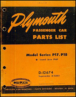 1949 Plymouth Car Original Parts Book