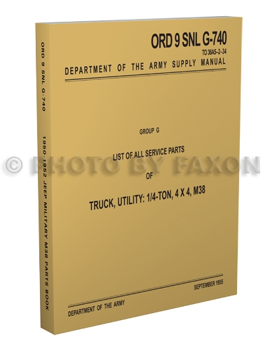 1950-1952 Military Jeep M38 Illustrated Parts Book Reprint ORD9SNLG740
