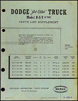 1950 Dodge 4 ton Truck Parts Book Original Supplement B-2-Y 