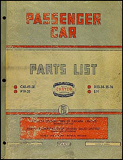 1950 Chryco Car Parts Book Original Canadian