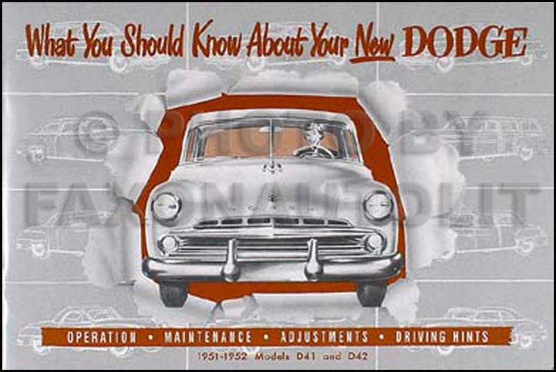 1951-1952 Dodge Car Reprint Owner's Manual