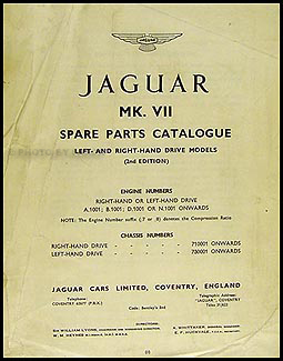 1951-1957 Jaguar Mark VII and VIIM Parts Book Original