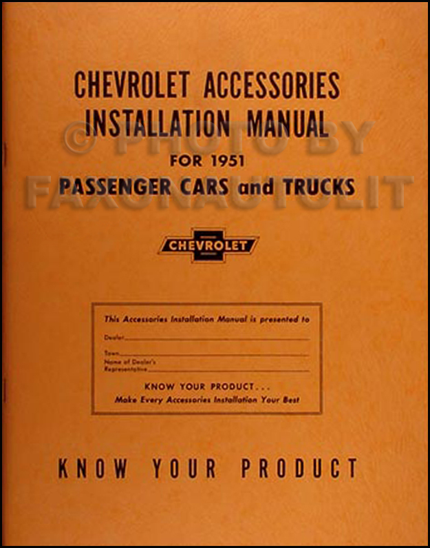 1951 Chevrolet Accessories Installation Reprint Manual Chevy Car Truck