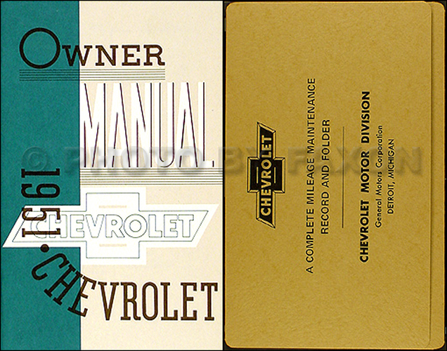 1951 Chevrolet Car Reprint Owner's Manual Package