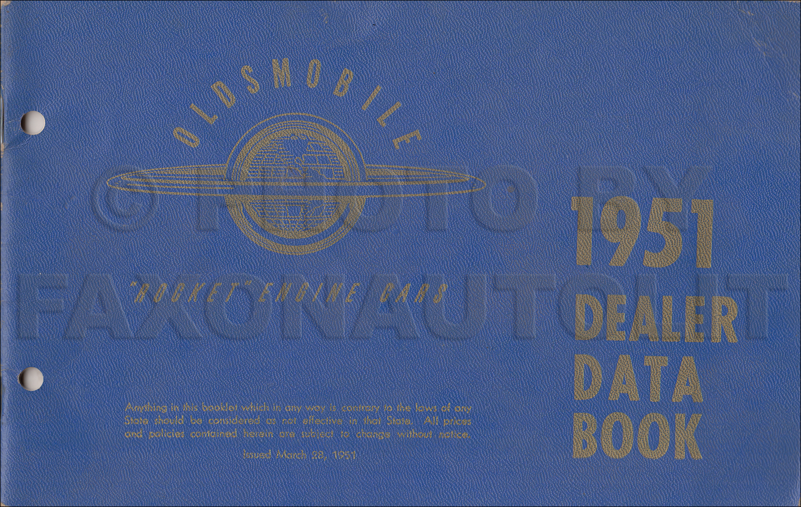 1951 Oldsmobile Dealer Data Book Original