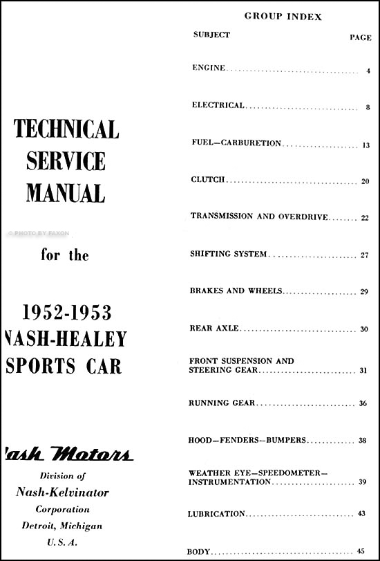 1952-1953 Nash-Healey Shop Manual Reprint Supplement