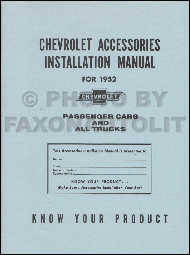 1952 Chevrolet Accessories Installation Manual Reprint
