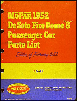 1952 De Soto Fire Dome 8 Parts Book Original Preliminary DeSoto