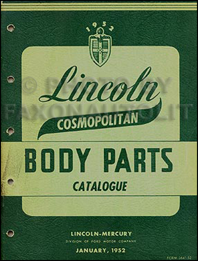 1952 Lincoln Cosmopolitan Body Parts Book Original