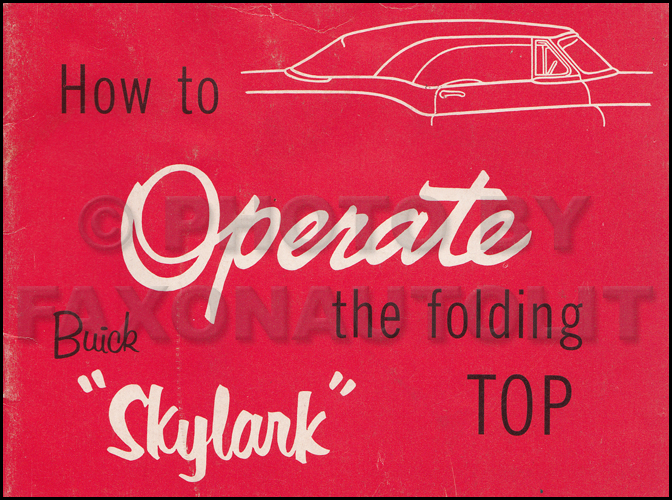1953 Buick Skylark Convertible Top Owner's Manual Original