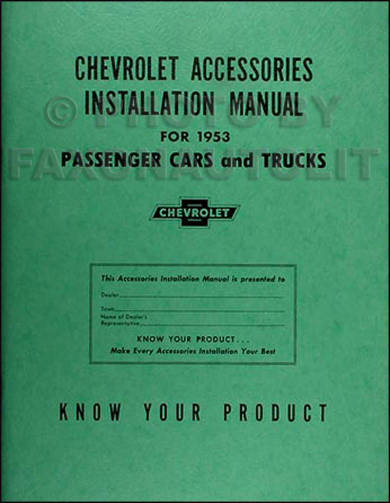 1953 Chevrolet Accessories Installation Reprint Manual Chevy Car Truck