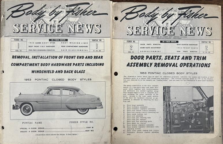 1953 Pontiac Chieftain Body Manual Set Fisher Body Service News #1 #2 Original