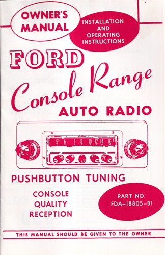 1954 Ford Console Range Radio Owner's Manual Reprint with Installation Instructions