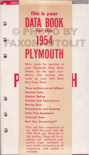 1954 Plymouth Data Book Original