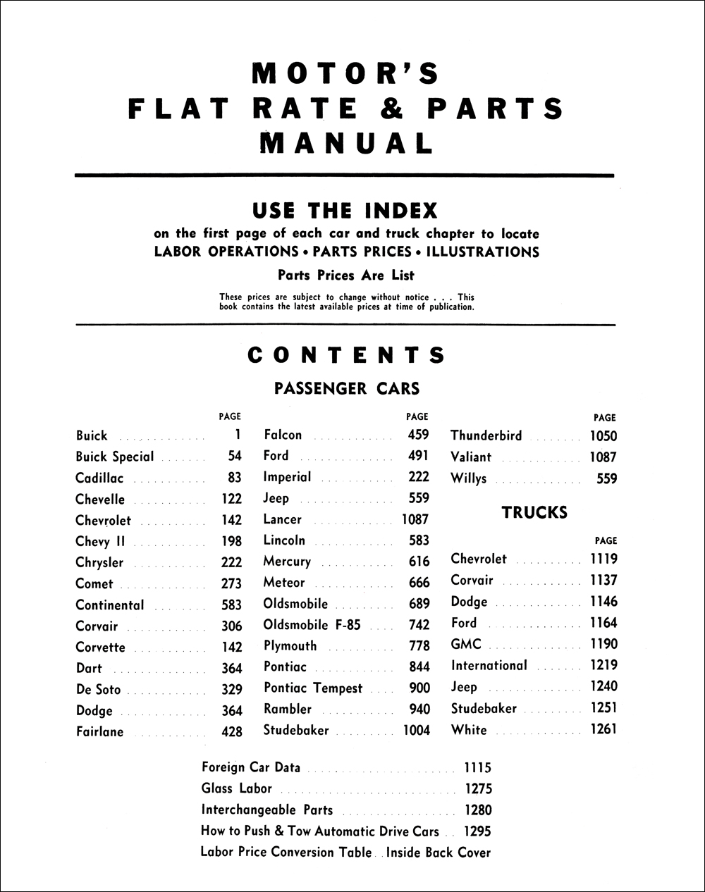 1955-1964 Motors Flat Rate Labor Guide Manual 36th Edition - 1955 64MotorsLaborGuiDe TOC