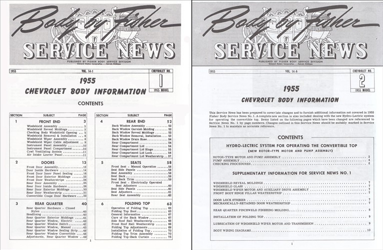 1955 Chevrolet Body Manual Set Fisher Body Service News #1 #2 Reprint