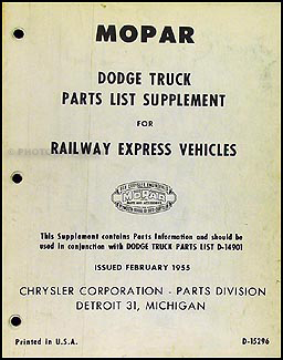 1955 Dodge Railway Express Vehicle Parts Book Original Supplement