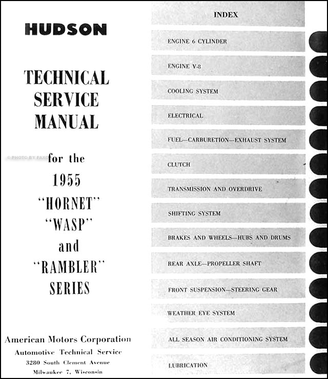 1955 Hudson Shop Manual 55 Hornet Wasp Rambler Repair base book for 1956-1957 