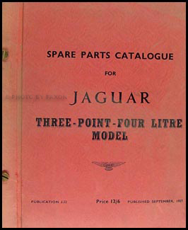 1956-1958 Jaguar 3.4 Litre Parts Book Original