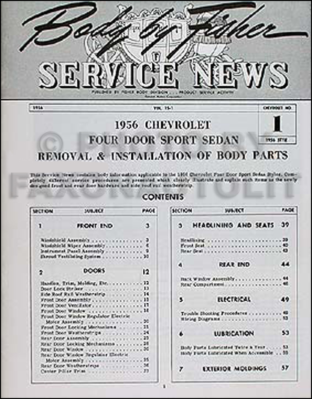 1956 Chevrolet Sport Sedan/4-door Hardtop Reprint Body Manual