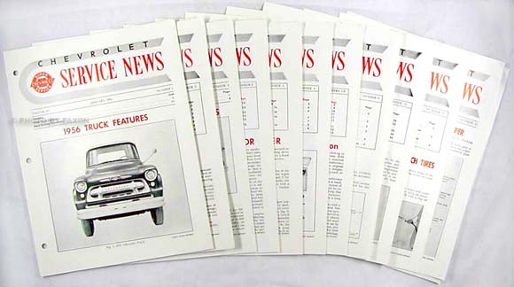1956 Chevrolet Service News reprint (9 issues on 1956, 3 on 1957)