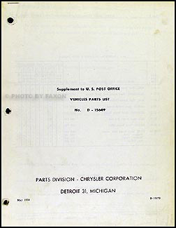 1956 Dodge Post Office Parts Book Original Supplement
