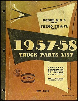 1957 1958 Canadian Dodge Truck and Fargo Parts Book Original 