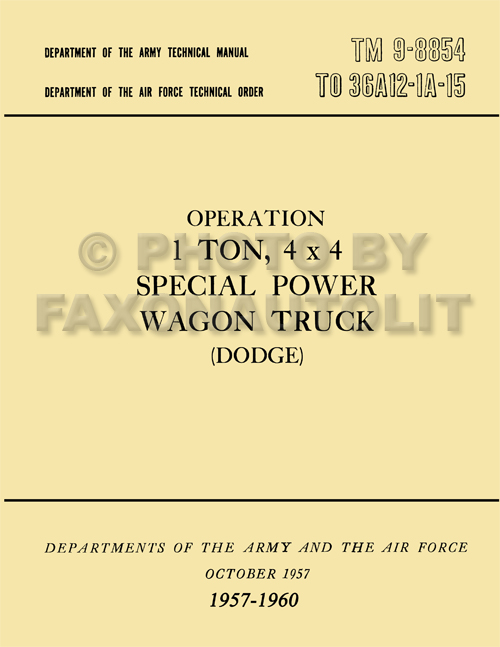 1957-1960 Dodge 1-ton Power Wagon Operation and Maintenance Manual Reprint TM 9-8854
