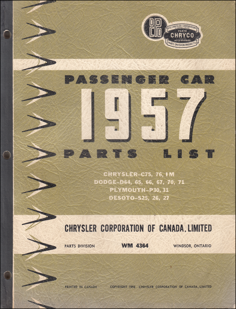 1957 Chryco Car Parts Book Original Canadian, published Dec. 56