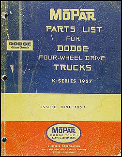 1957 Dodge Power Wagon Parts Book Original 