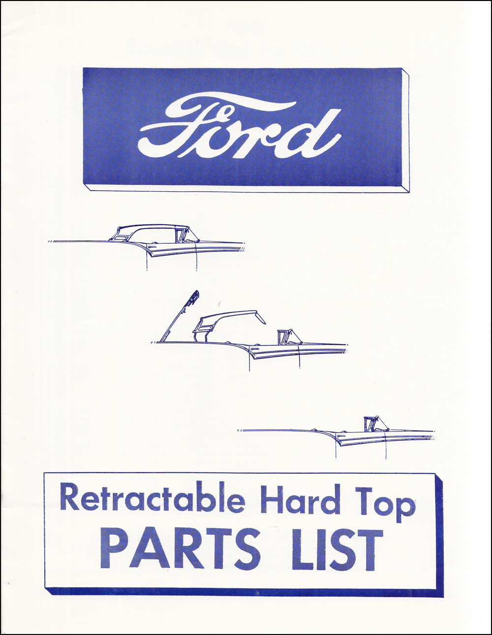 1957 Ford Skyliner Retractable Hard Top Parts Book Reprint
