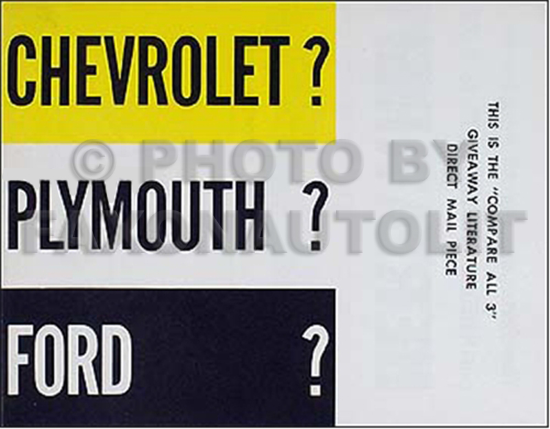1957 Plymouth Belvedere vs Chevy Bel Air Ford Fairlane Sales Brochure Original