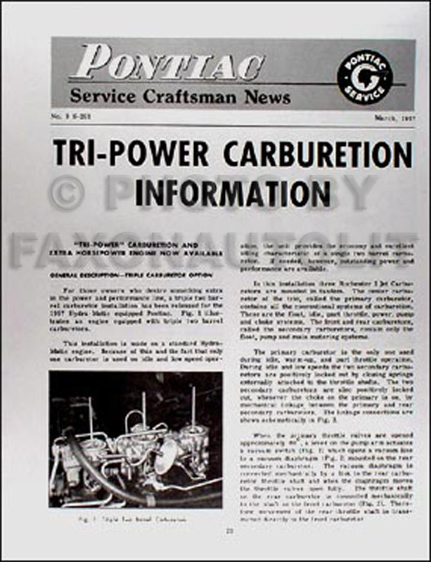 1957 Pontiac Rochester Tri-Power Carburetor Service Info 57 Reprint