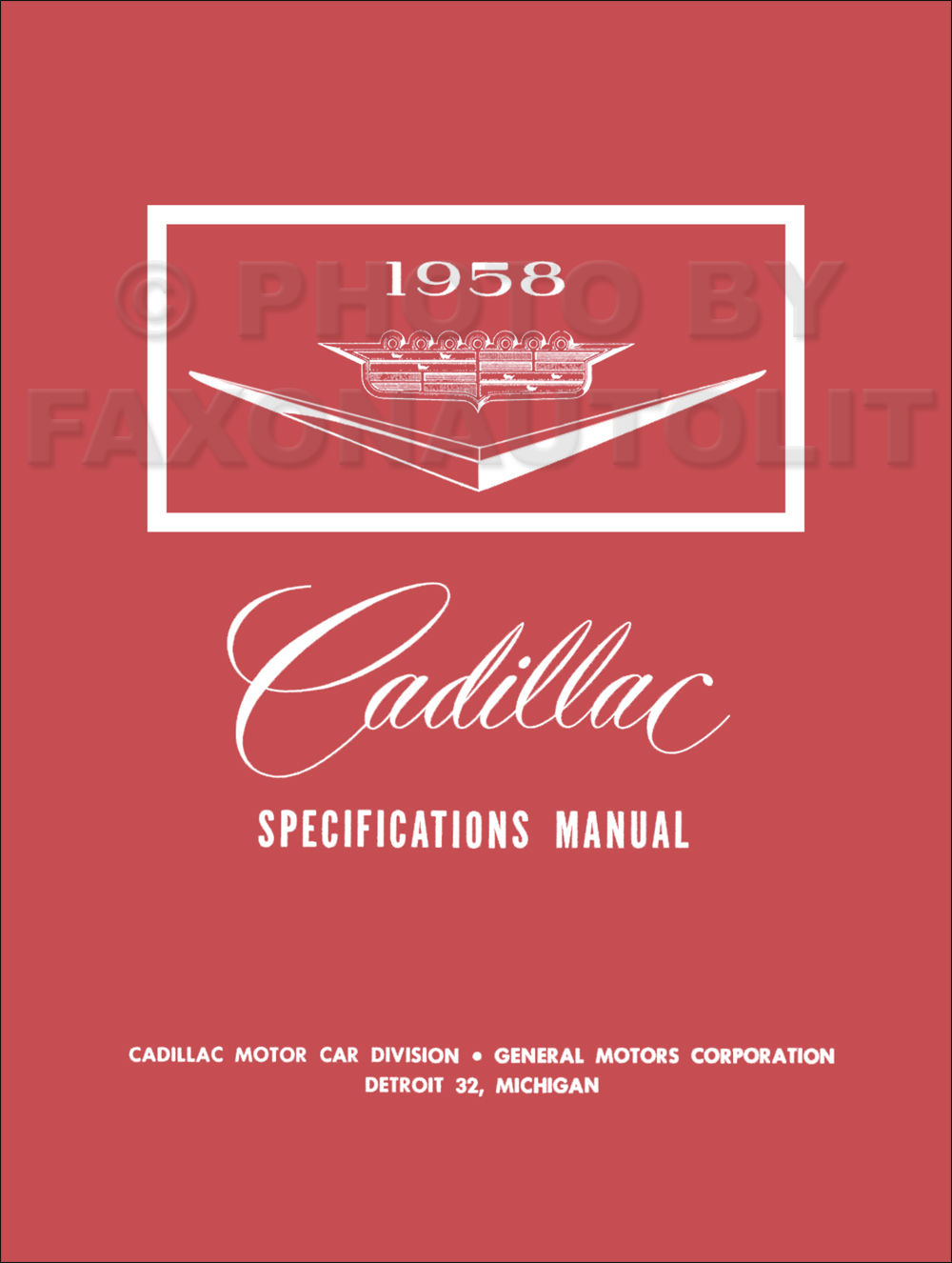 1958 Cadillac Optional Specifications Manual Reprint
