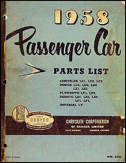 1958 Chryco Car Parts Book Original Canadian