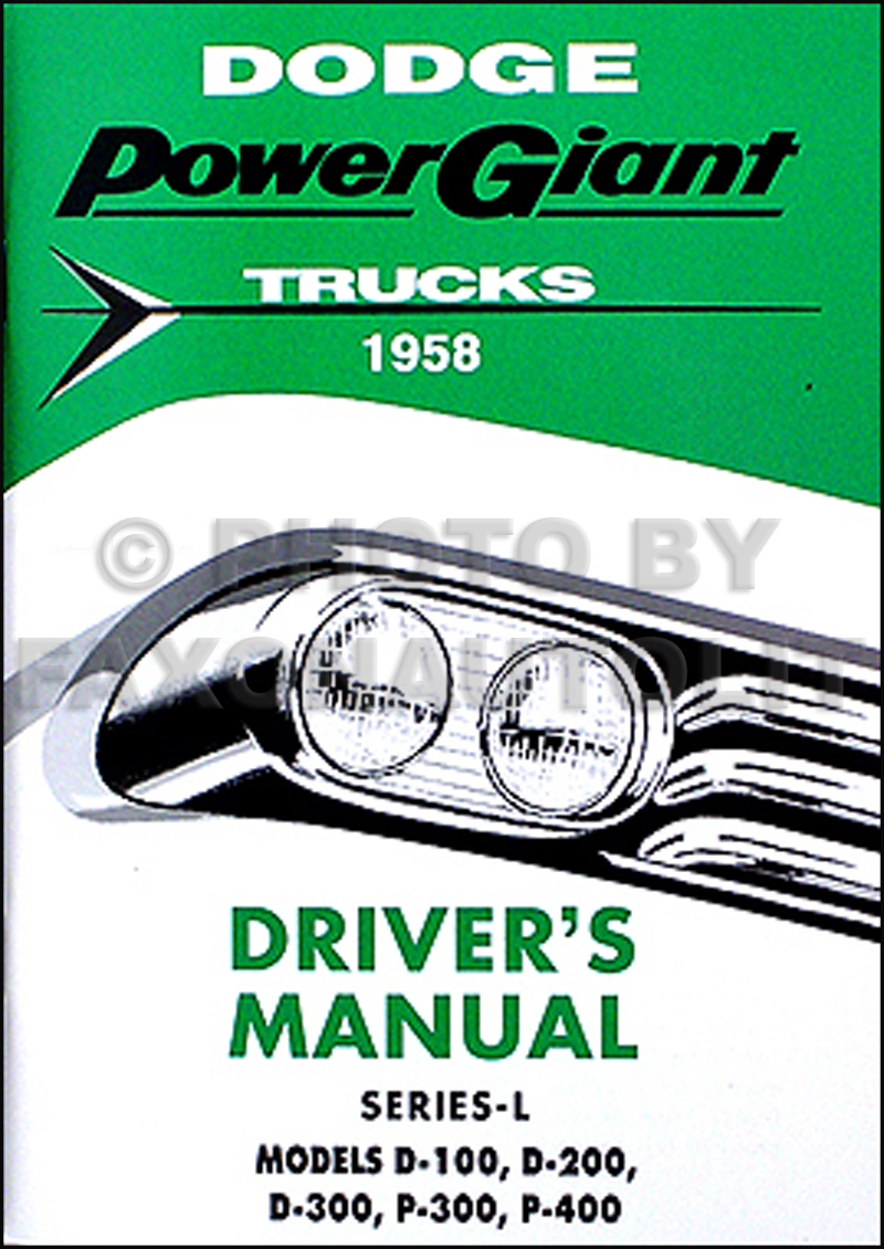 1958 Dodge Pickup Truck Owner's Manual Reprint