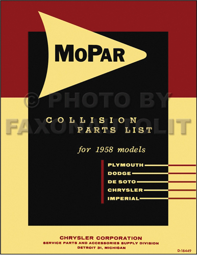 1958 MoPar Body Collision Parts Book Reprint