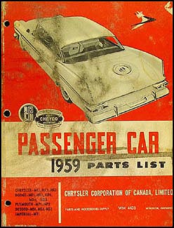 1959 Chryco Car Parts Book Original Canadian