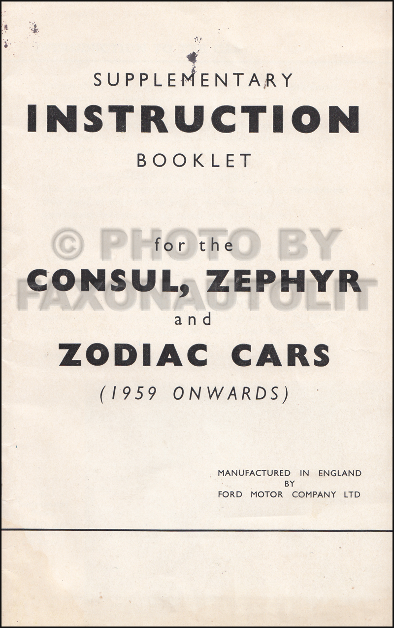 1959 Ford Owner's Manual Supplement Original Consul Zephyr Zodiac