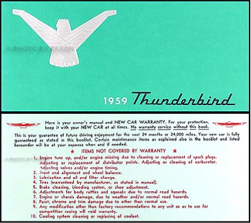 1959 Ford Thunderbird Reprint Owner's Manual
