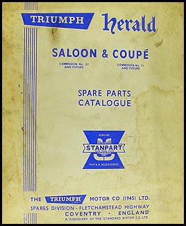 1960-1961 Triumph Herald Parts Book Original