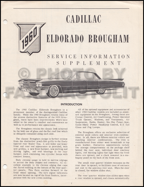 1960 Cadillac Shop Manual Original Supplement