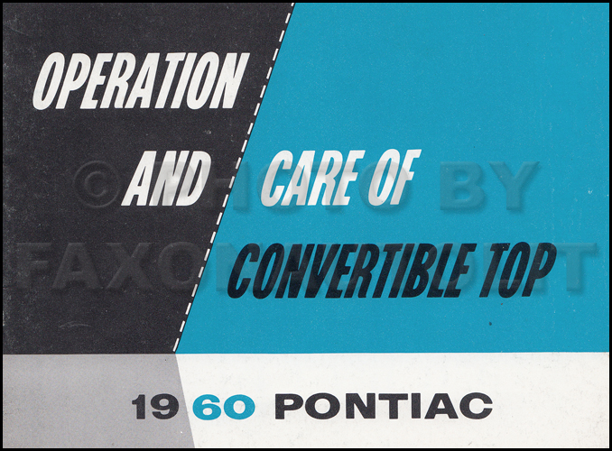 1960 Pontiac Convertible Top Owner's Manual Original