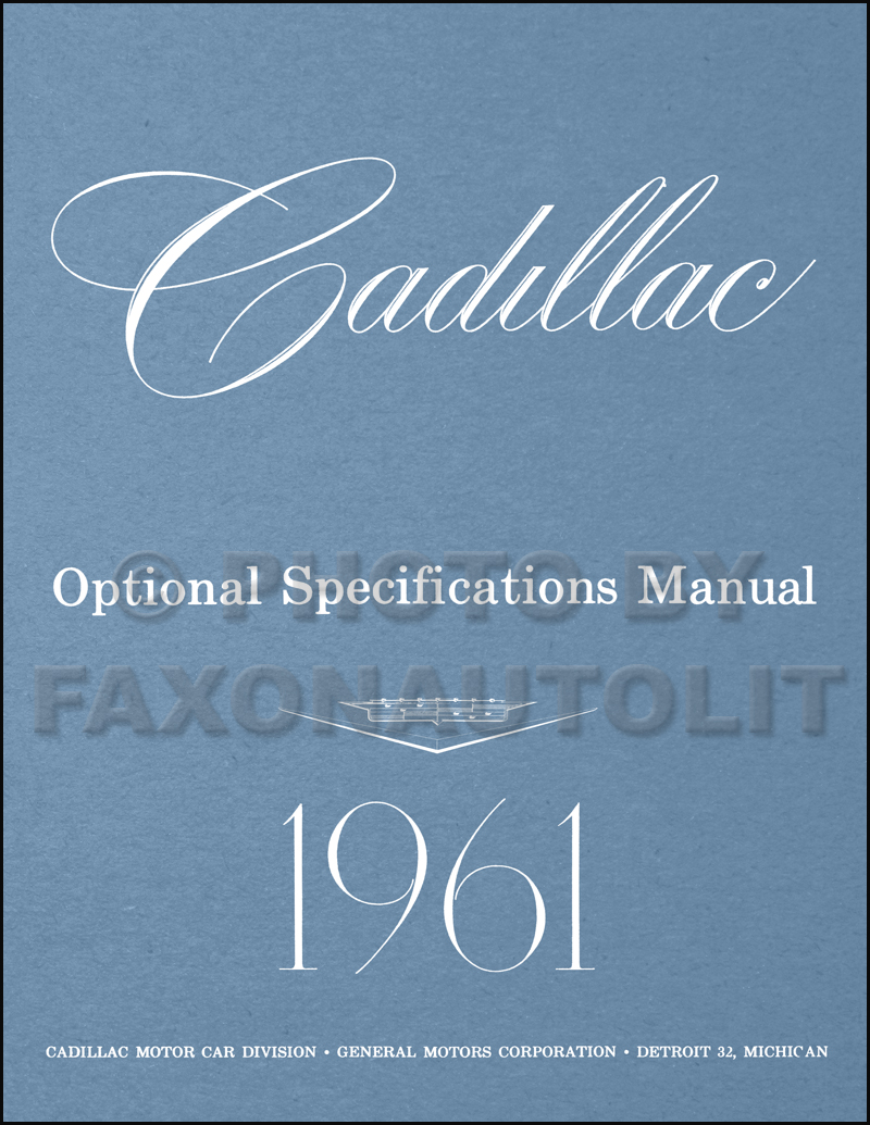 1961 Cadillac Optional Specifications Book Reprint