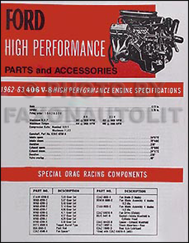 1962-1963 Ford Galaxie 406 High-Performance Reprint Parts List
